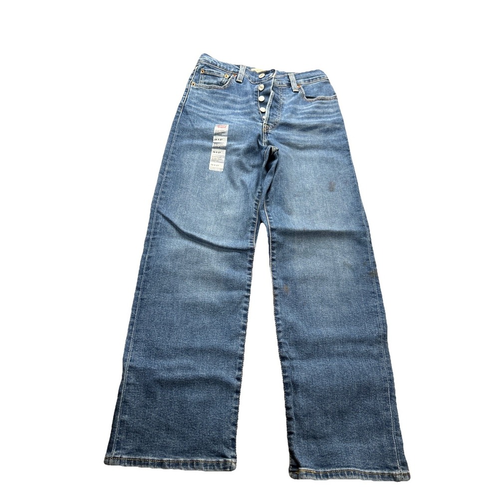 Levi's Ribcage Women's Jeans 26x27 Straight Ankle Blue Button Fly Denim